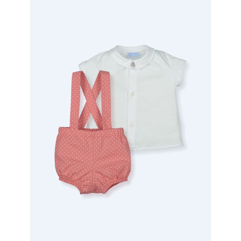 Peto tirantes topos y blusita algodón - Ropa bebé online