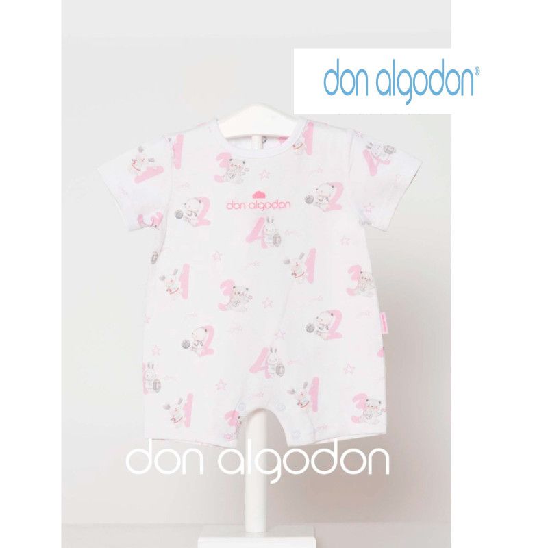 Pelele Pijama bebé manga corta animales rosa Don Algodón