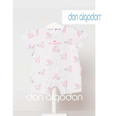 Pelele Pijama bebé manga corta animales rosa Don Algodón