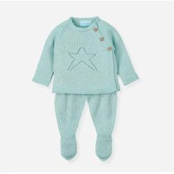 Conjunto bebé dos piezas polaina y jersey manga larga verde agua