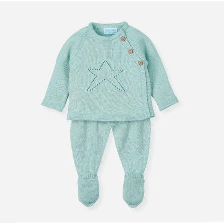 Conjunto bebé dos piezas polaina y jersey manga larga verde agua