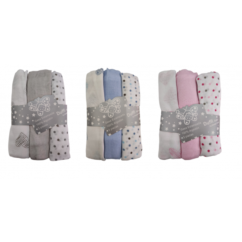 Pack de 3 Muselina Gasas Bebé Estampado