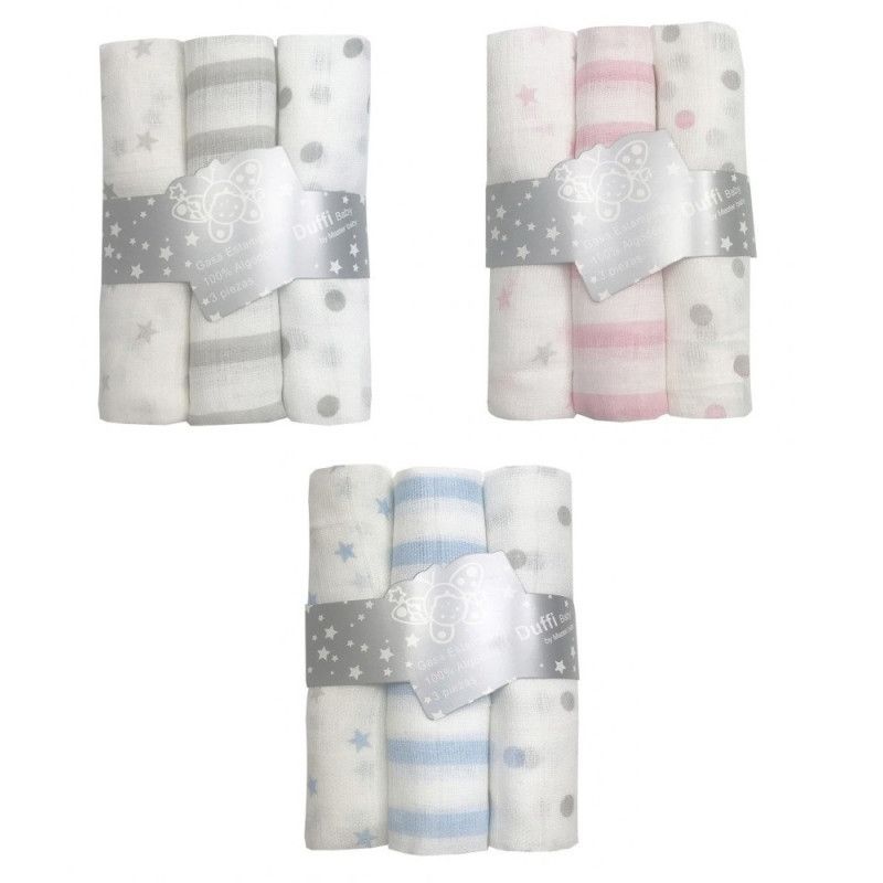 Pack de 3 Muselina Gasas Bebé Estampado
