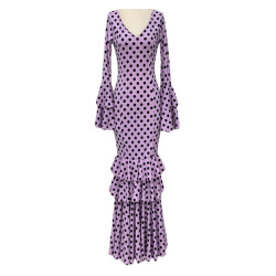 Traje de Flamenca malva con lunares negros