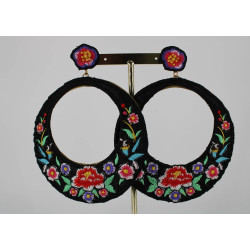 Pendientes Aro Bordado Flores Flamenca