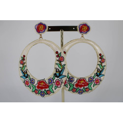 Pendientes Aro Bordado Flores Flamenca
