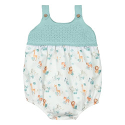Pelele Punto y Tejido Estampado Bebé Color Verde Agua