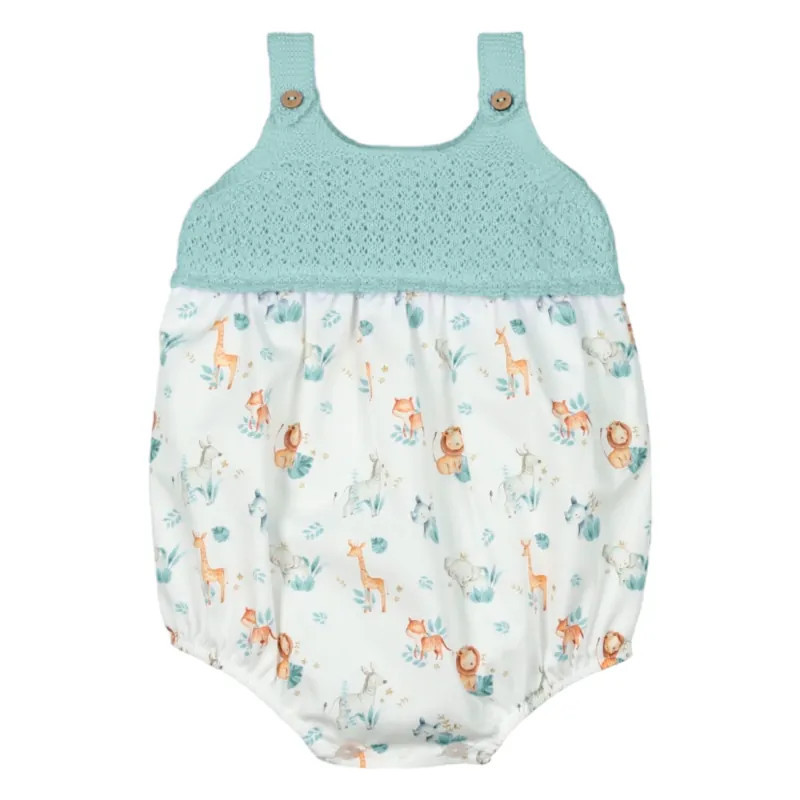 Pelele Punto y Tejido Estampado Bebé Color Verde Agua