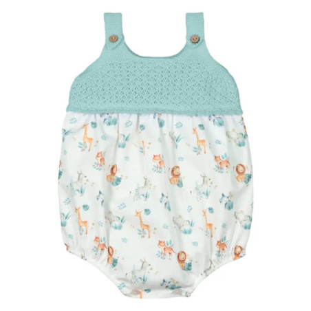 Pelele Punto y Tejido Estampado Bebé Color Verde Agua