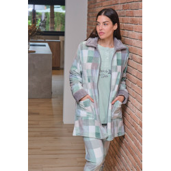 Bata corta mujer coralina cuadros con cremallera invierno