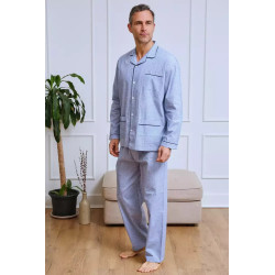 Pijama Hombre Popelín Largo Abierto Cuadritos