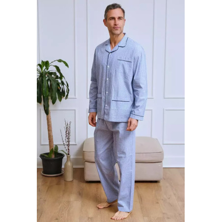 Pijama Hombre Popelín Largo Abierto Cuadritos